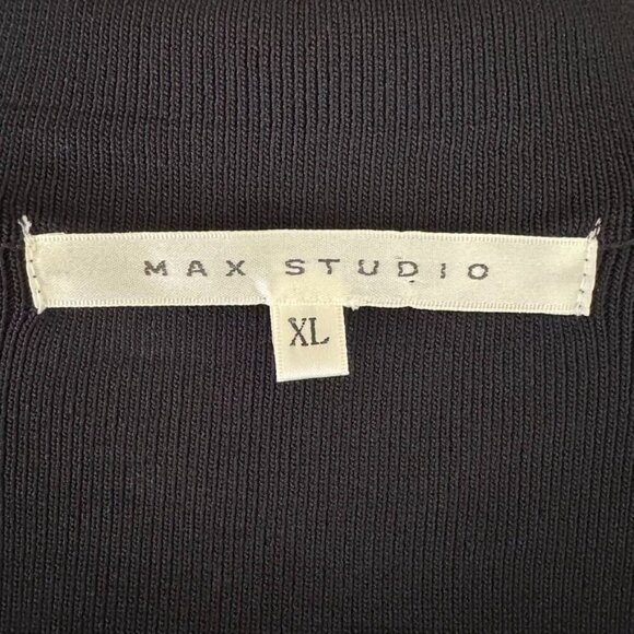 90s Vintage Max Studio Black Stretch Knit w/ White Piping Button Front Shirt - Picture 10 of 13